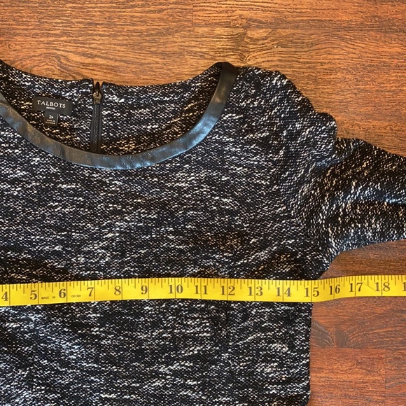 Marled Tweed A-Line Dress black with faux leather trim size 2P - Picture 10 of 14
